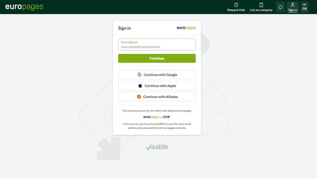 europages login window